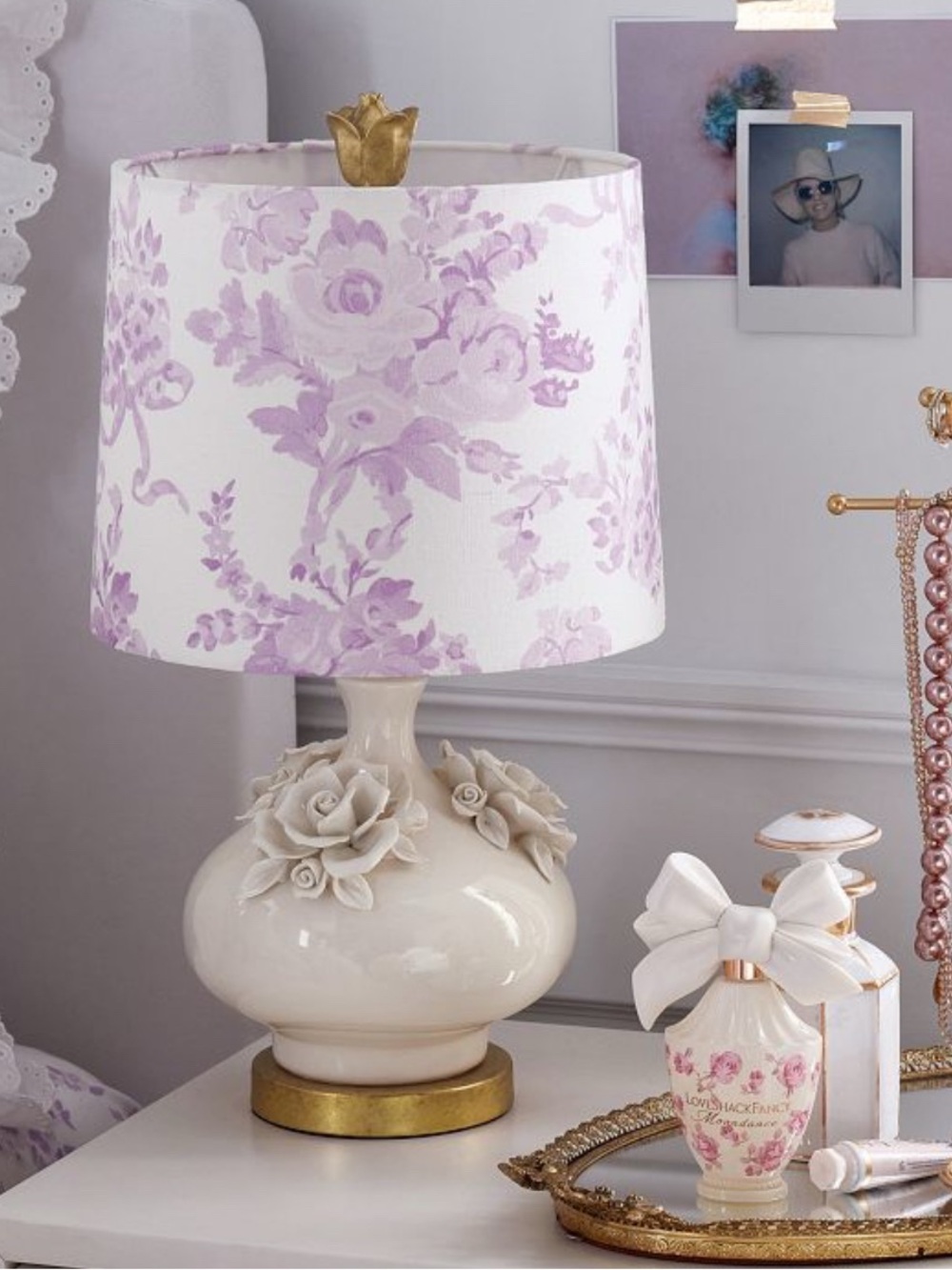 LoveShackFancy Floral Ceramic Lamp with Lilac Pattern